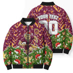 Personalised Broncos Rugby Christmas Bomber Puffer Jacket Santa Rugby Mascot - Pine Wreath Festive