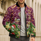 Personalised Broncos Rugby Christmas Bomber Puffer Jacket Santa Rugby Mascot - Pine Wreath Festive