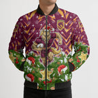 Personalised Broncos Rugby Christmas Bomber Puffer Jacket Santa Rugby Mascot - Pine Wreath Festive