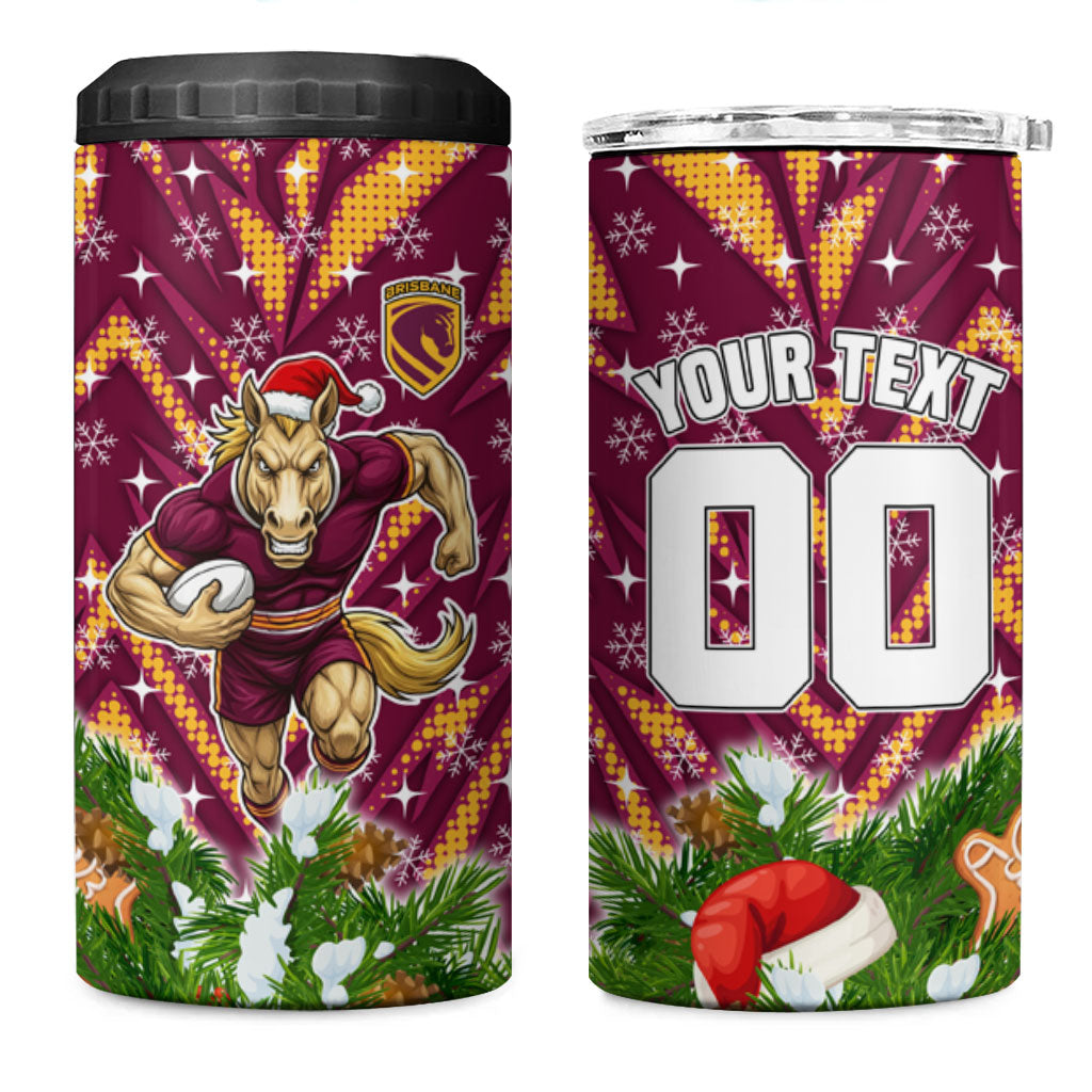 Personalised Broncos Rugby Christmas 4 in 1 Can Cooler Tumbler Santa Rugby Mascot - Pine Wreath Festive