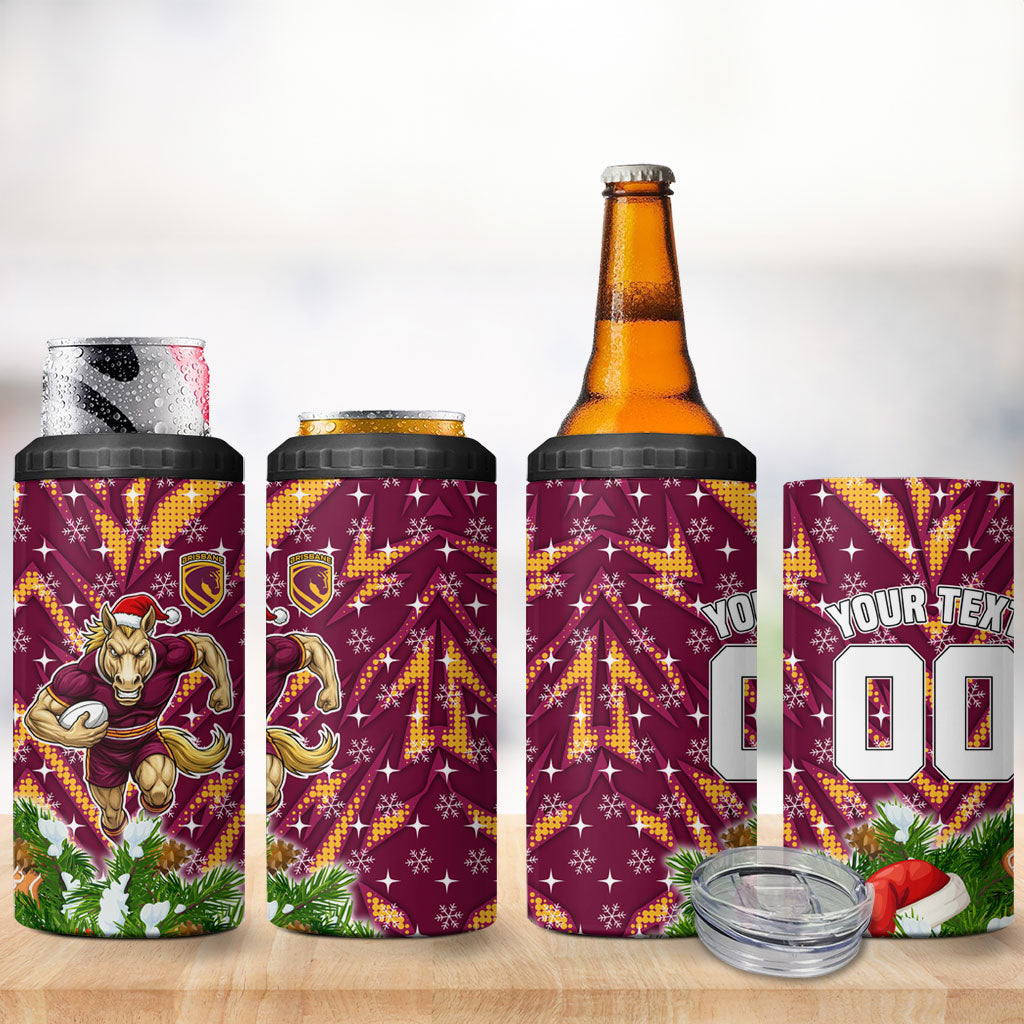 Personalised Broncos Rugby Christmas 4 in 1 Can Cooler Tumbler Santa Rugby Mascot - Pine Wreath Festive