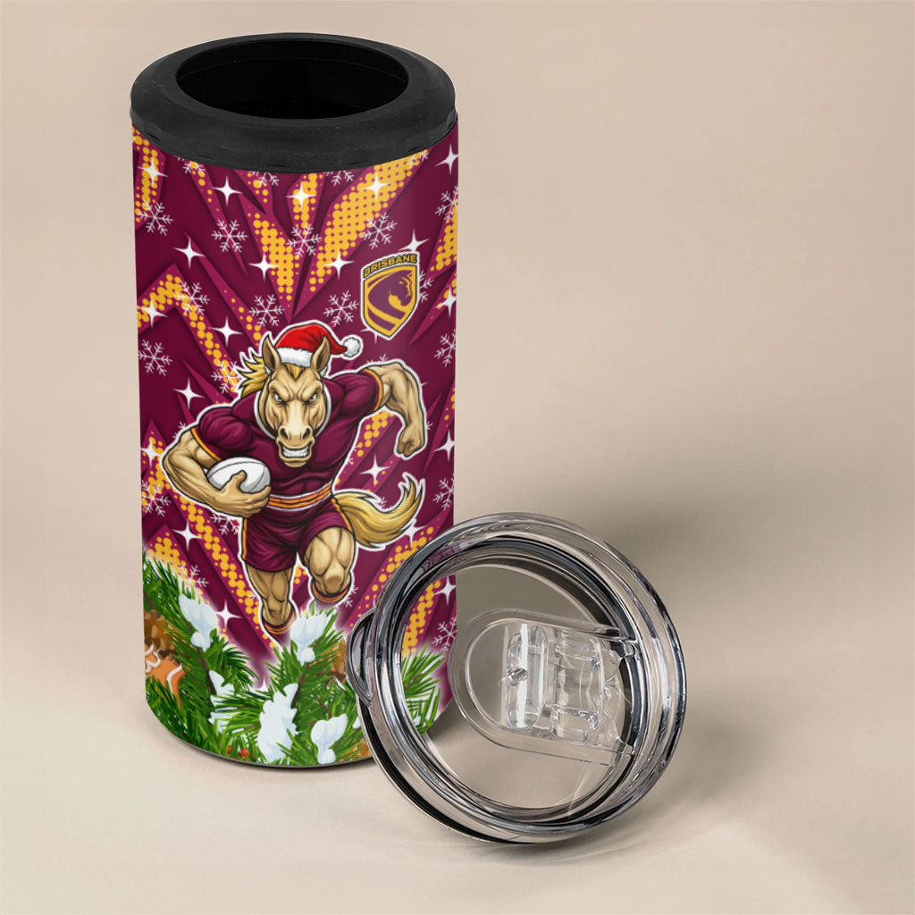 Personalised Broncos Rugby Christmas 4 in 1 Can Cooler Tumbler Santa Rugby Mascot - Pine Wreath Festive