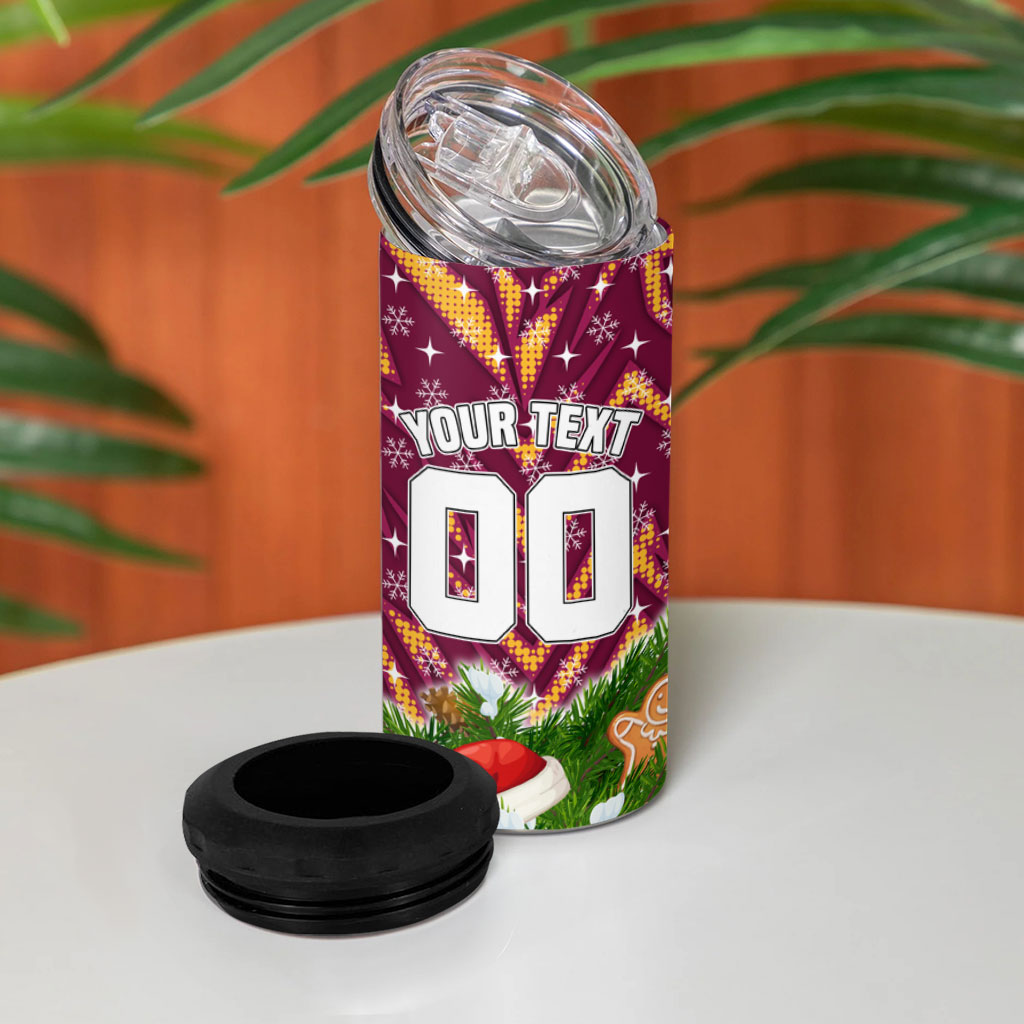 Personalised Broncos Rugby Christmas 4 in 1 Can Cooler Tumbler Santa Rugby Mascot - Pine Wreath Festive