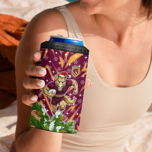 Personalised Broncos Rugby Christmas 4 in 1 Can Cooler Tumbler Santa Rugby Mascot - Pine Wreath Festive