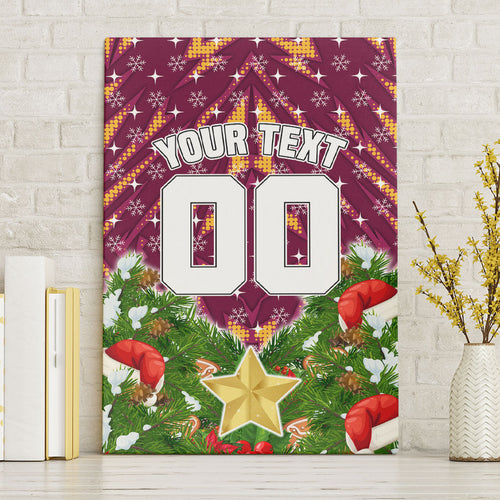Personalised Broncos Rugby Christmas Canvas Wall Art Santa Rugby Mascot - Pine Wreath Festive