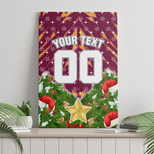 Personalised Broncos Rugby Christmas Canvas Wall Art Santa Rugby Mascot - Pine Wreath Festive