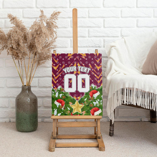 Personalised Broncos Rugby Christmas Canvas Wall Art Santa Rugby Mascot - Pine Wreath Festive