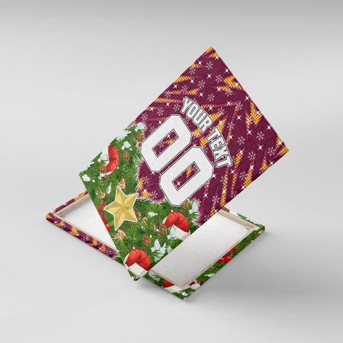 Personalised Broncos Rugby Christmas Canvas Wall Art Santa Rugby Mascot - Pine Wreath Festive