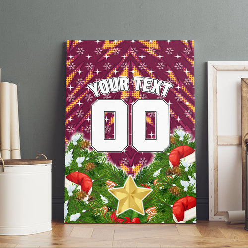 Personalised Broncos Rugby Christmas Canvas Wall Art Santa Rugby Mascot - Pine Wreath Festive