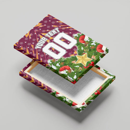 Personalised Broncos Rugby Christmas Canvas Wall Art Santa Rugby Mascot - Pine Wreath Festive