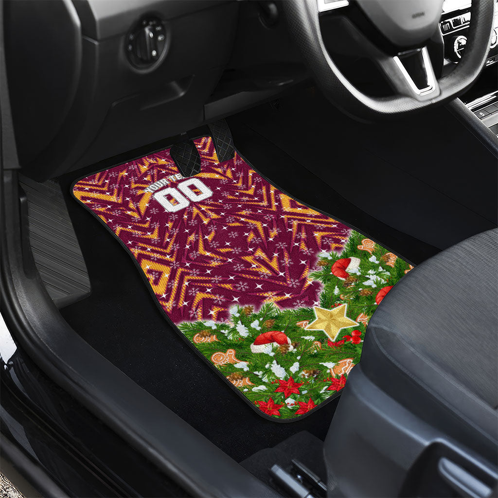 Personalised Broncos Rugby Christmas Car Mats Santa Rugby Mascot - Pine Wreath Festive