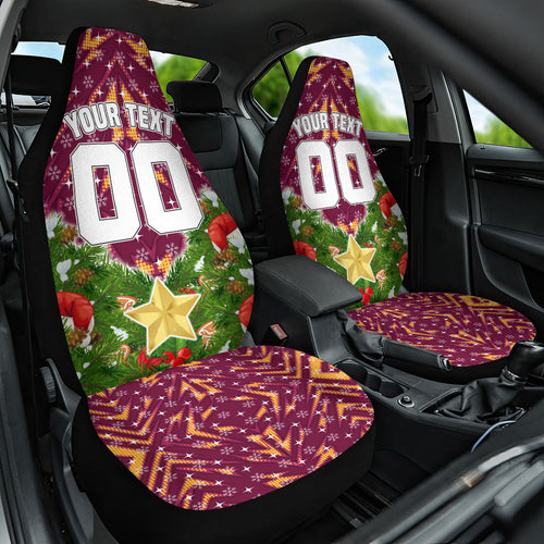 Personalised Broncos Rugby Christmas Car Seat Cover Santa Rugby Mascot - Pine Wreath Festive