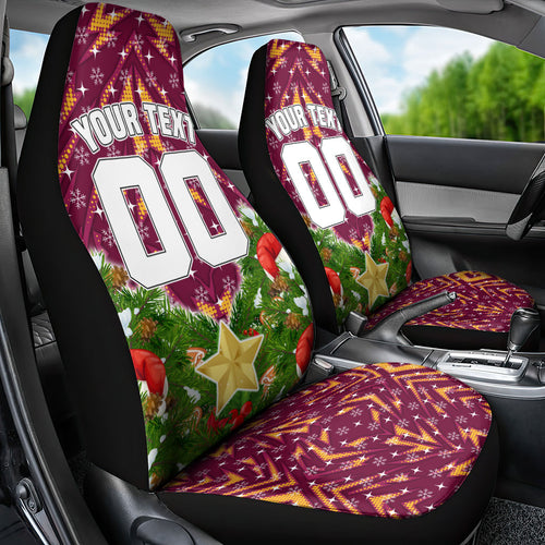 Personalised Broncos Rugby Christmas Car Seat Cover Santa Rugby Mascot - Pine Wreath Festive