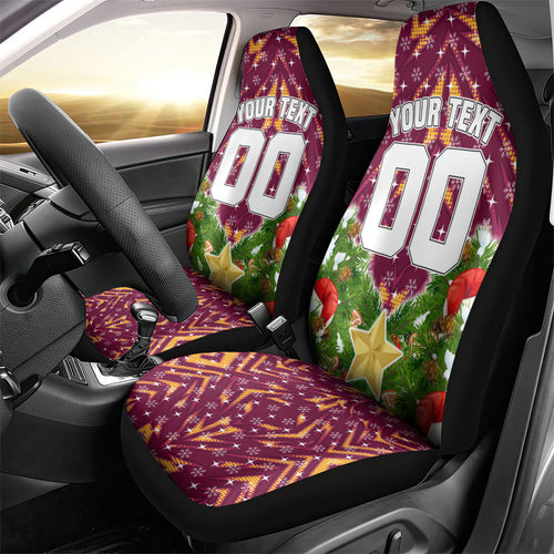 Personalised Broncos Rugby Christmas Car Seat Cover Santa Rugby Mascot - Pine Wreath Festive