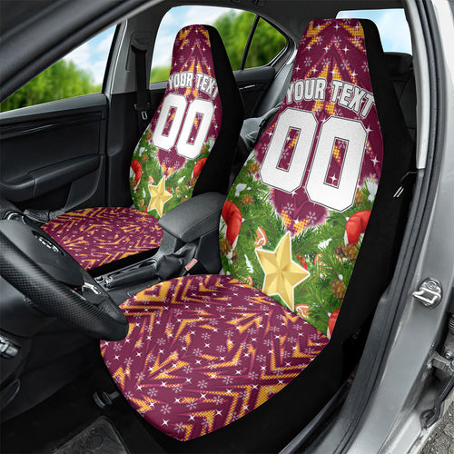Personalised Broncos Rugby Christmas Car Seat Cover Santa Rugby Mascot - Pine Wreath Festive