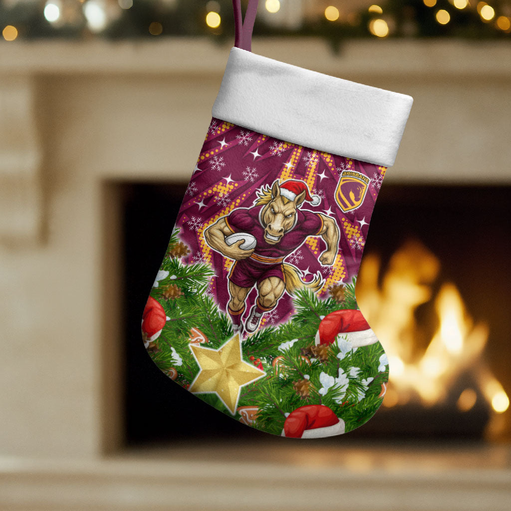 Broncos Rugby Christmas Stocking Santa Rugby Mascot - Pine Wreath Festive