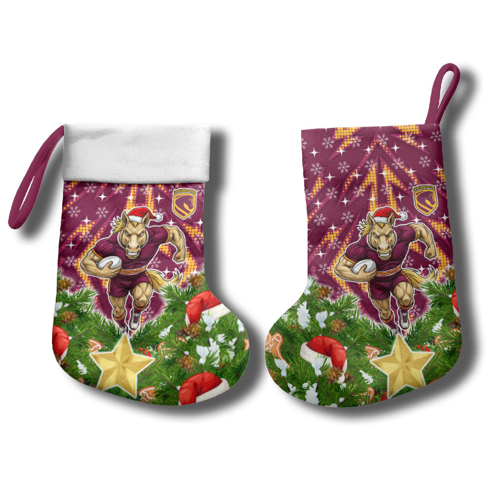 Broncos Rugby Christmas Stocking Santa Rugby Mascot - Pine Wreath Festive