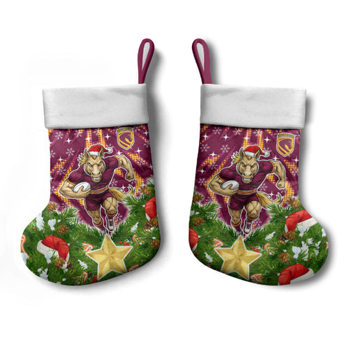 Broncos Rugby Christmas Stocking Santa Rugby Mascot - Pine Wreath Festive