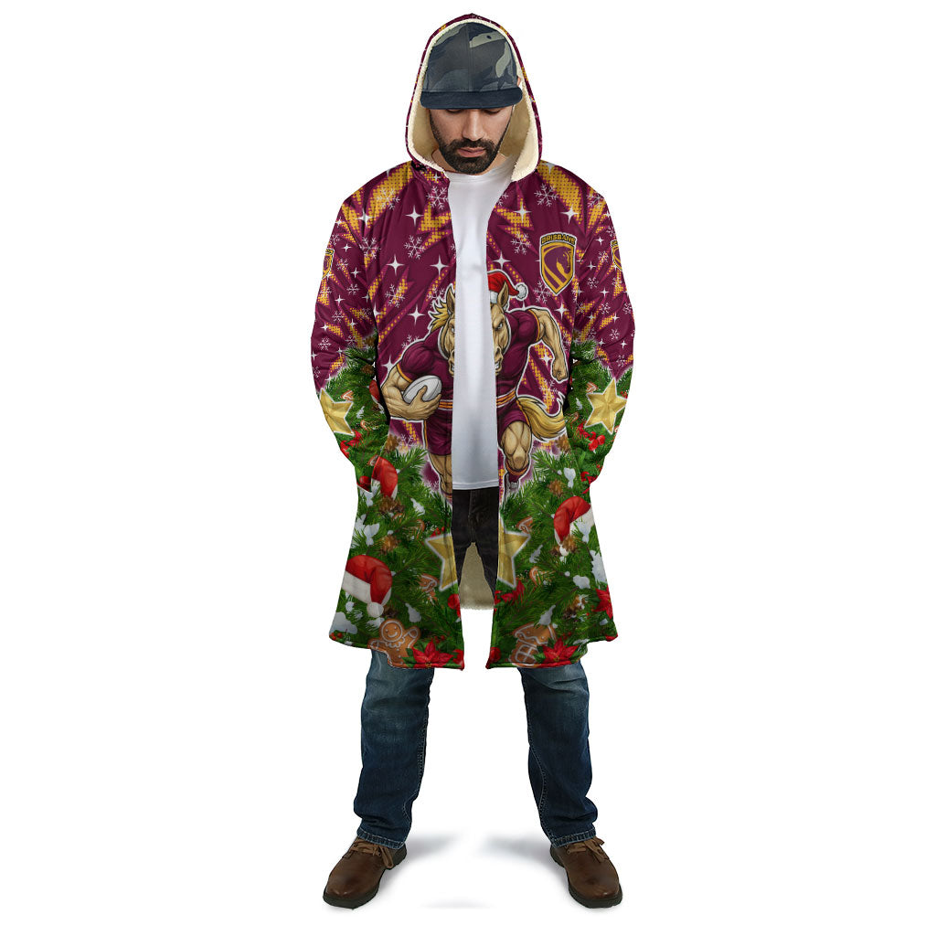 Personalised Broncos Rugby Christmas Cloak Santa Rugby Mascot - Pine Wreath Festive