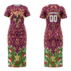 Personalised Broncos Rugby Christmas Couples Matching Short Sleeve Bodycon Dress and Long Sleeve Button Shirt Santa Rugby Mascot - Pine Wreath Festive