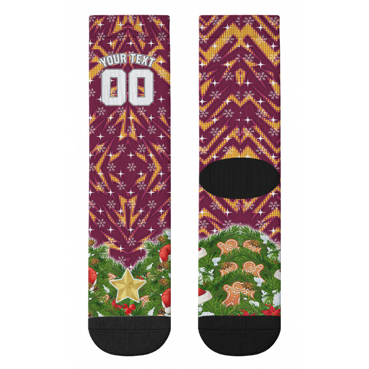 Personalised Broncos Rugby Christmas Crew Socks Santa Rugby Mascot - Pine Wreath Festive