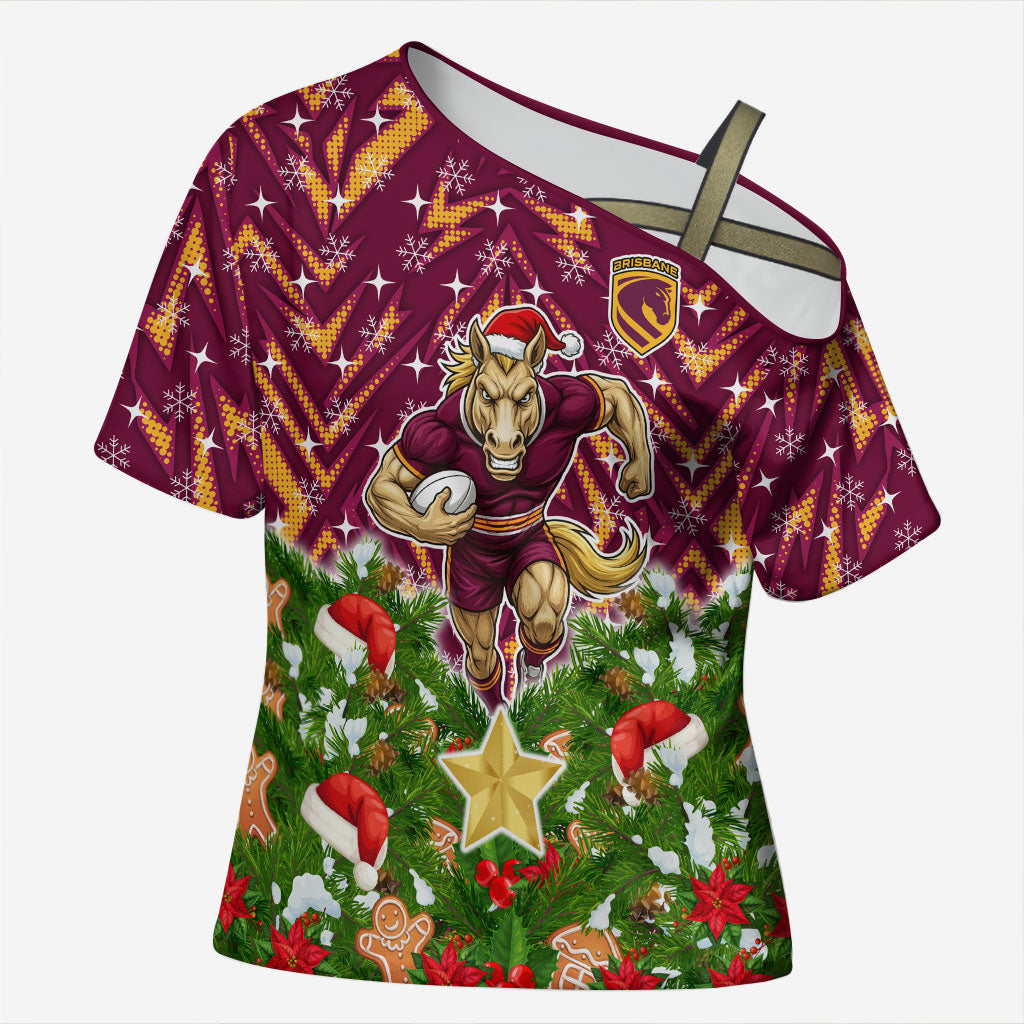 Personalised Broncos Rugby Christmas Cross Shoulder Shirt Santa Rugby Mascot - Pine Wreath Festive