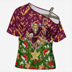Personalised Broncos Rugby Christmas Cross Shoulder Shirt Santa Rugby Mascot - Pine Wreath Festive