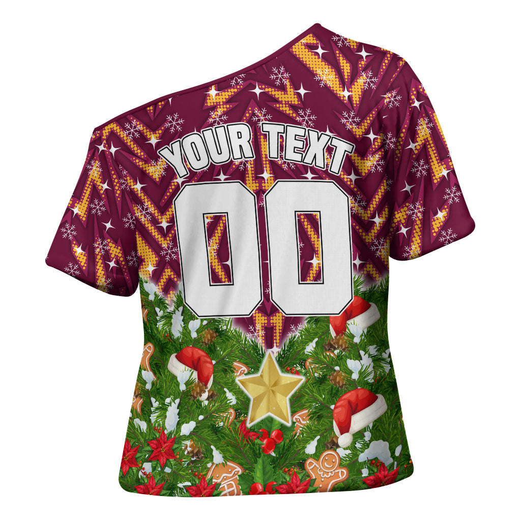 Personalised Broncos Rugby Christmas Cross Shoulder Shirt Santa Rugby Mascot - Pine Wreath Festive
