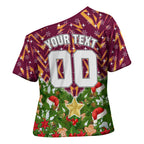 Personalised Broncos Rugby Christmas Cross Shoulder Shirt Santa Rugby Mascot - Pine Wreath Festive