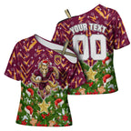 Personalised Broncos Rugby Christmas Cross Shoulder Shirt Santa Rugby Mascot - Pine Wreath Festive