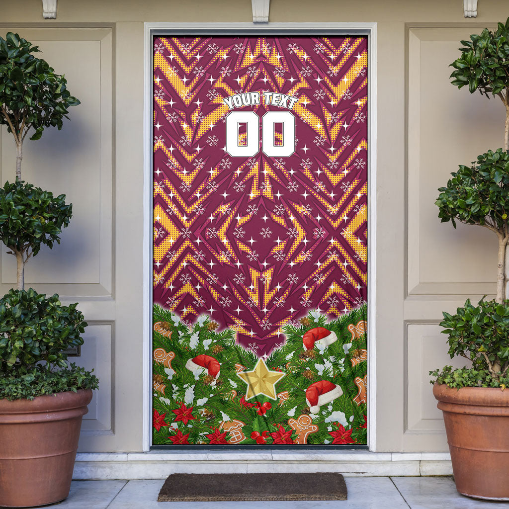 Personalised Broncos Rugby Christmas Door Cover Santa Rugby Mascot - Pine Wreath Festive