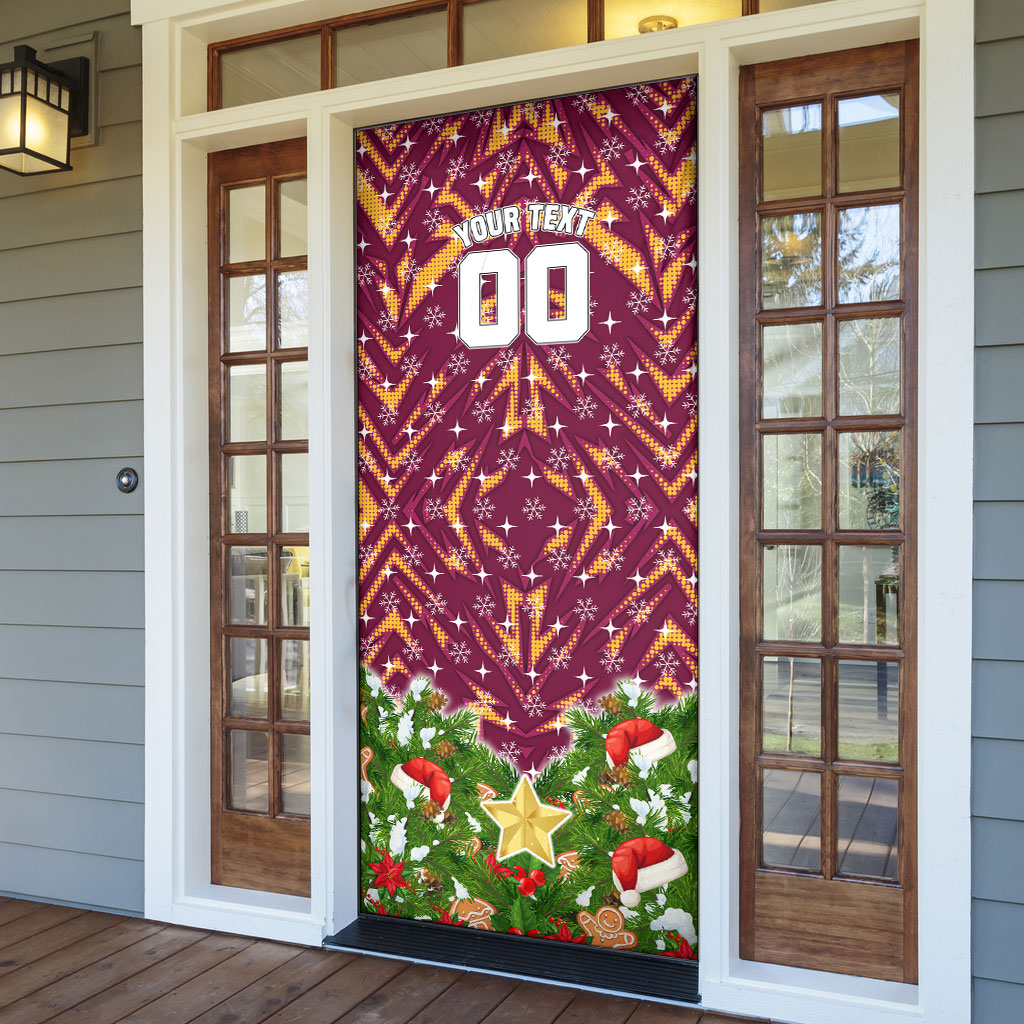 Personalised Broncos Rugby Christmas Door Cover Santa Rugby Mascot - Pine Wreath Festive