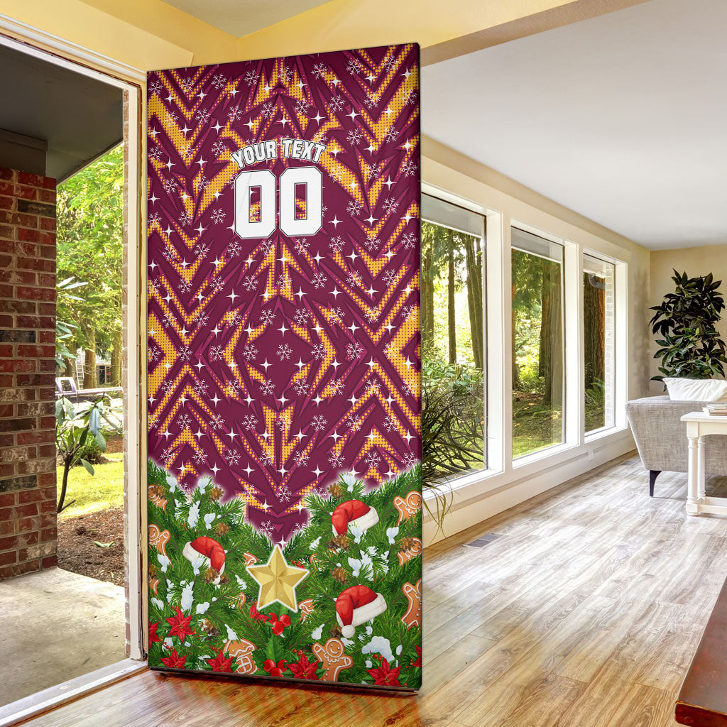 Personalised Broncos Rugby Christmas Door Cover Santa Rugby Mascot - Pine Wreath Festive