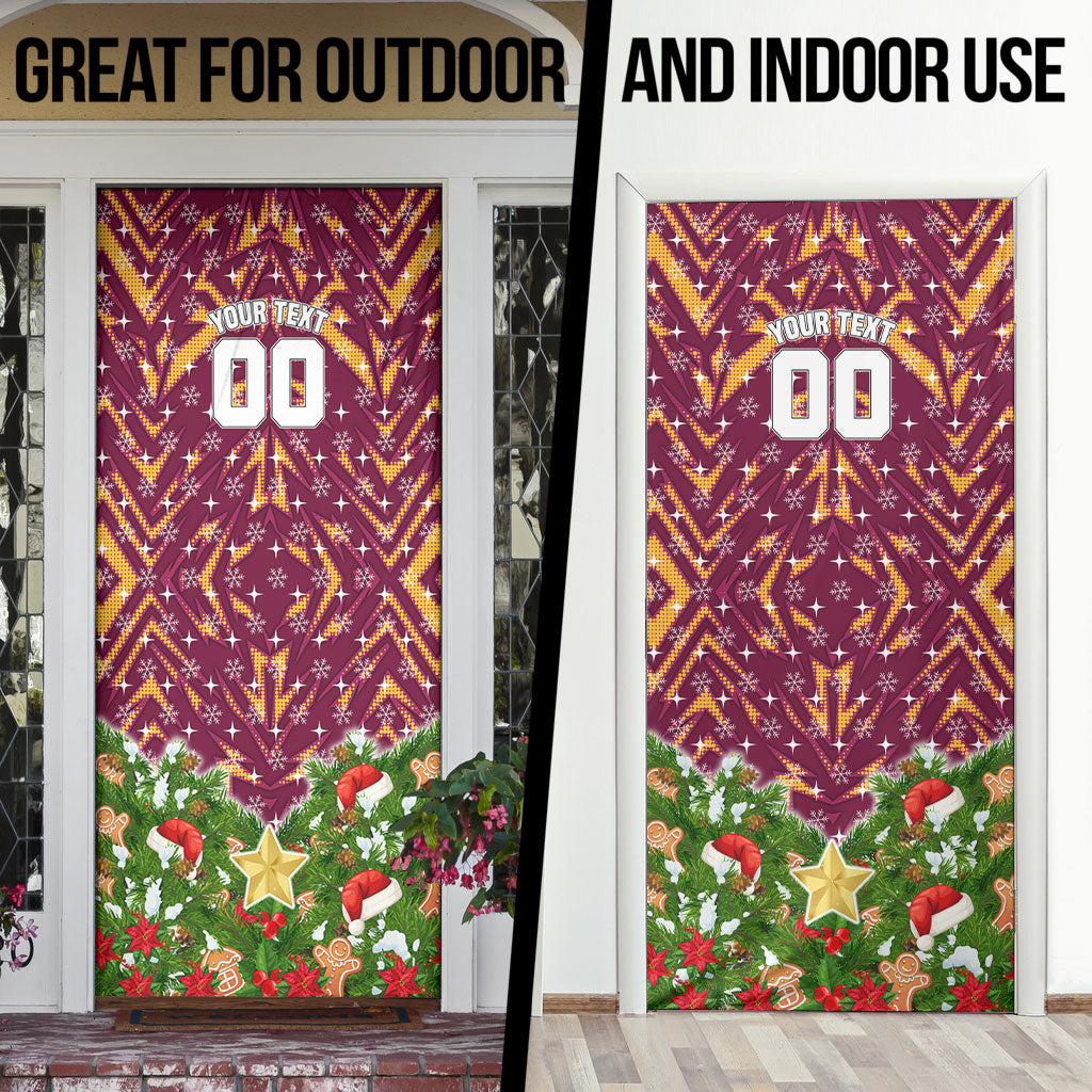 Personalised Broncos Rugby Christmas Door Cover Santa Rugby Mascot - Pine Wreath Festive