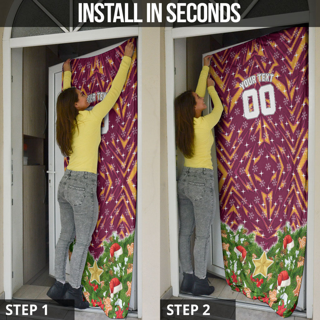 Personalised Broncos Rugby Christmas Door Cover Santa Rugby Mascot - Pine Wreath Festive