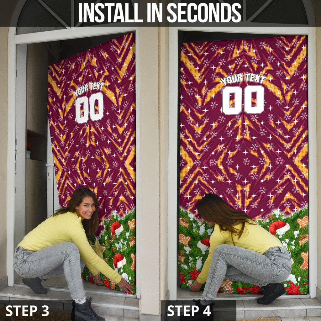 Personalised Broncos Rugby Christmas Door Cover Santa Rugby Mascot - Pine Wreath Festive
