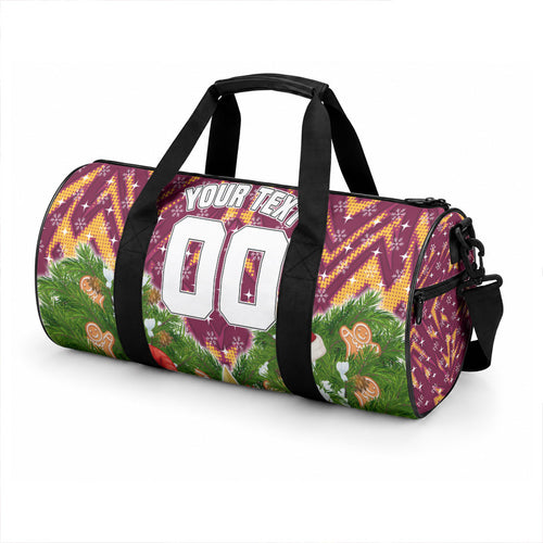 Personalised Broncos Rugby Christmas Duffle Bag Santa Rugby Mascot - Pine Wreath Festive