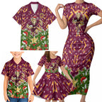 Personalised Broncos Rugby Christmas Family Matching Short Sleeve Bodycon Dress and Hawaiian Shirt Santa Rugby Mascot - Pine Wreath Festive