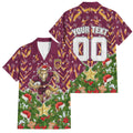 Personalised Broncos Rugby Christmas Family Matching Short Sleeve Bodycon Dress and Hawaiian Shirt Santa Rugby Mascot - Pine Wreath Festive