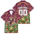 Personalised Broncos Rugby Christmas Family Matching Tank Maxi Dress and Hawaiian Shirt Santa Rugby Mascot - Pine Wreath Festive