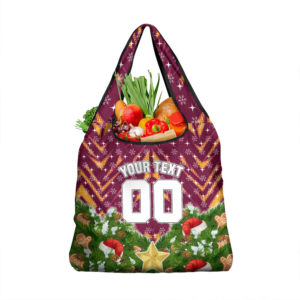 Personalised Broncos Rugby Christmas Grocery Bag Santa Rugby Mascot - Pine Wreath Festive