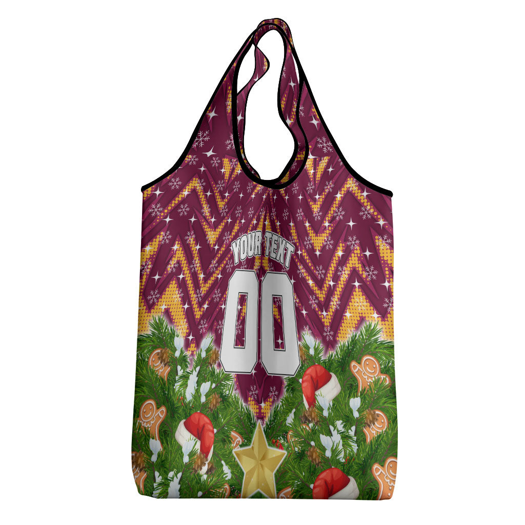 Personalised Broncos Rugby Christmas Grocery Bag Santa Rugby Mascot - Pine Wreath Festive