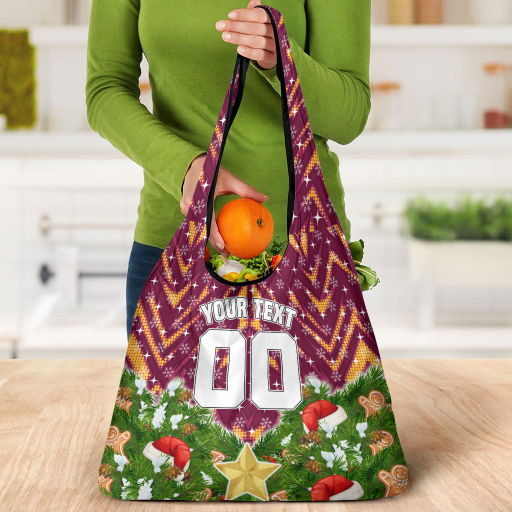Personalised Broncos Rugby Christmas Grocery Bag Santa Rugby Mascot - Pine Wreath Festive