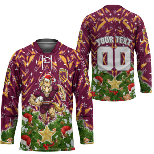 Personalised Broncos Rugby Christmas Hockey Jersey Santa Rugby Mascot - Pine Wreath Festive