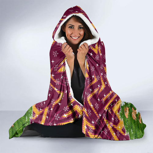 Personalised Broncos Rugby Christmas Hooded Blanket Santa Rugby Mascot - Pine Wreath Festive