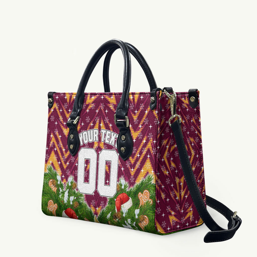 Personalised Broncos Rugby Christmas Leather Bag Santa Rugby Mascot - Pine Wreath Festive