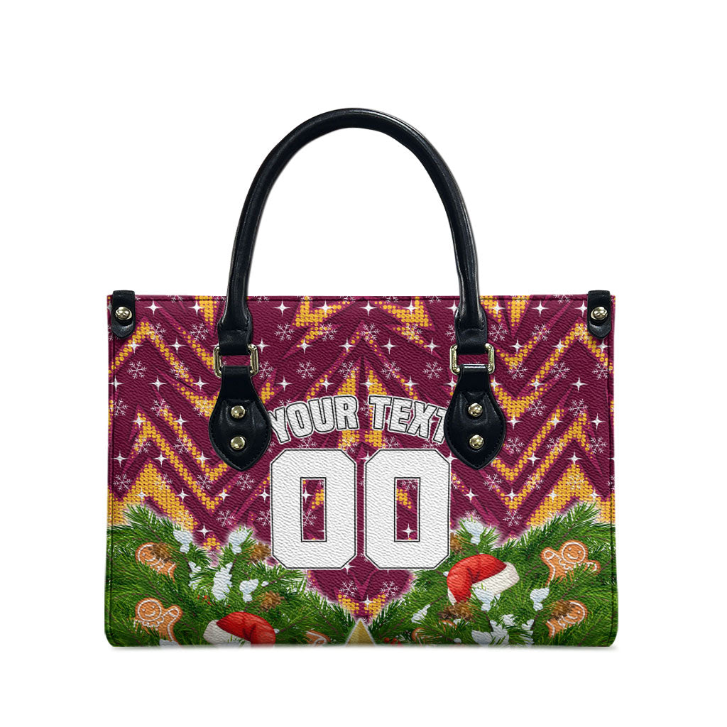 Personalised Broncos Rugby Christmas Leather Bag Santa Rugby Mascot - Pine Wreath Festive