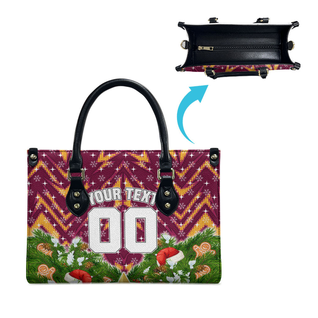 Personalised Broncos Rugby Christmas Leather Bag Santa Rugby Mascot - Pine Wreath Festive