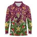 Personalised Broncos Rugby Christmas Long Sleeve Polo Shirt Santa Rugby Mascot - Pine Wreath Festive