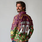 Personalised Broncos Rugby Christmas Long Sleeve Polo Shirt Santa Rugby Mascot - Pine Wreath Festive